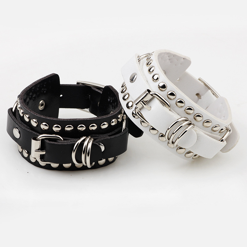Women'S Emo Accessories - Bracelet Gothique Punk en Cuir Noir